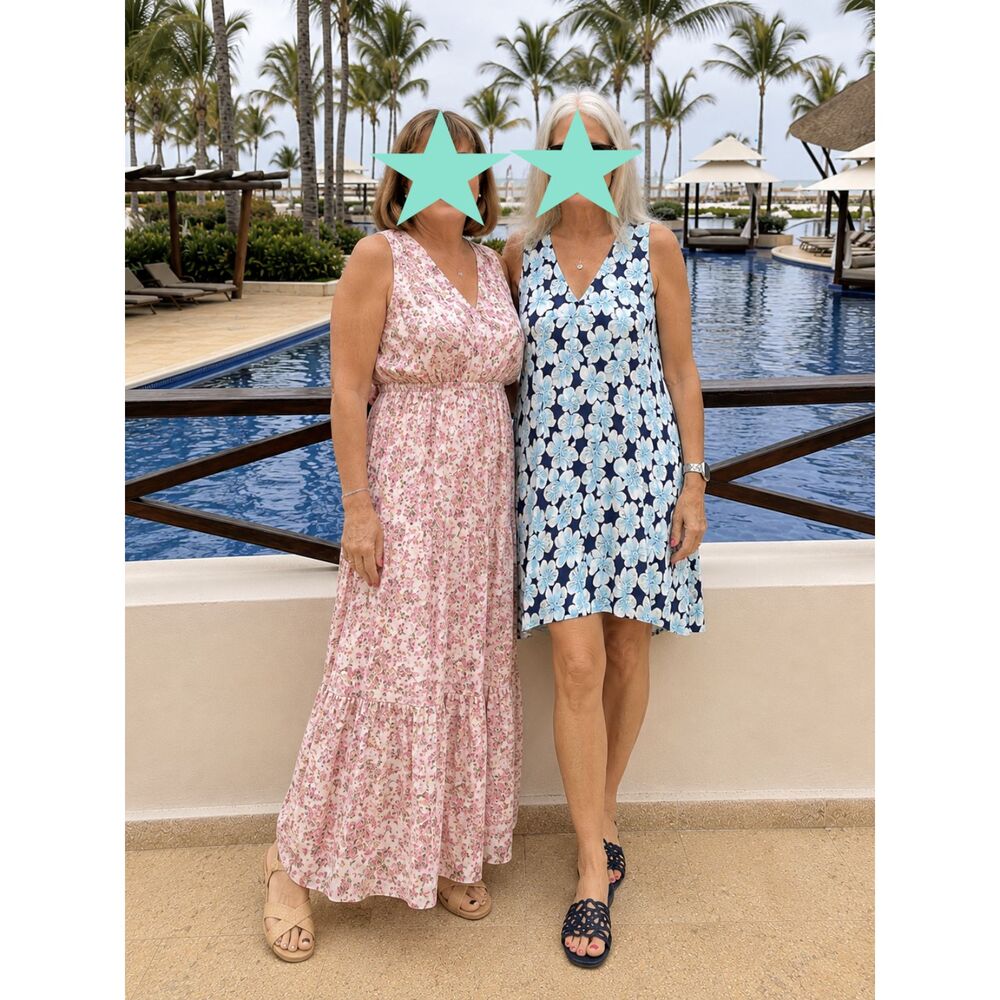 🌼 GAP Navy, Aqua & White Floral Slip Dress – Size M